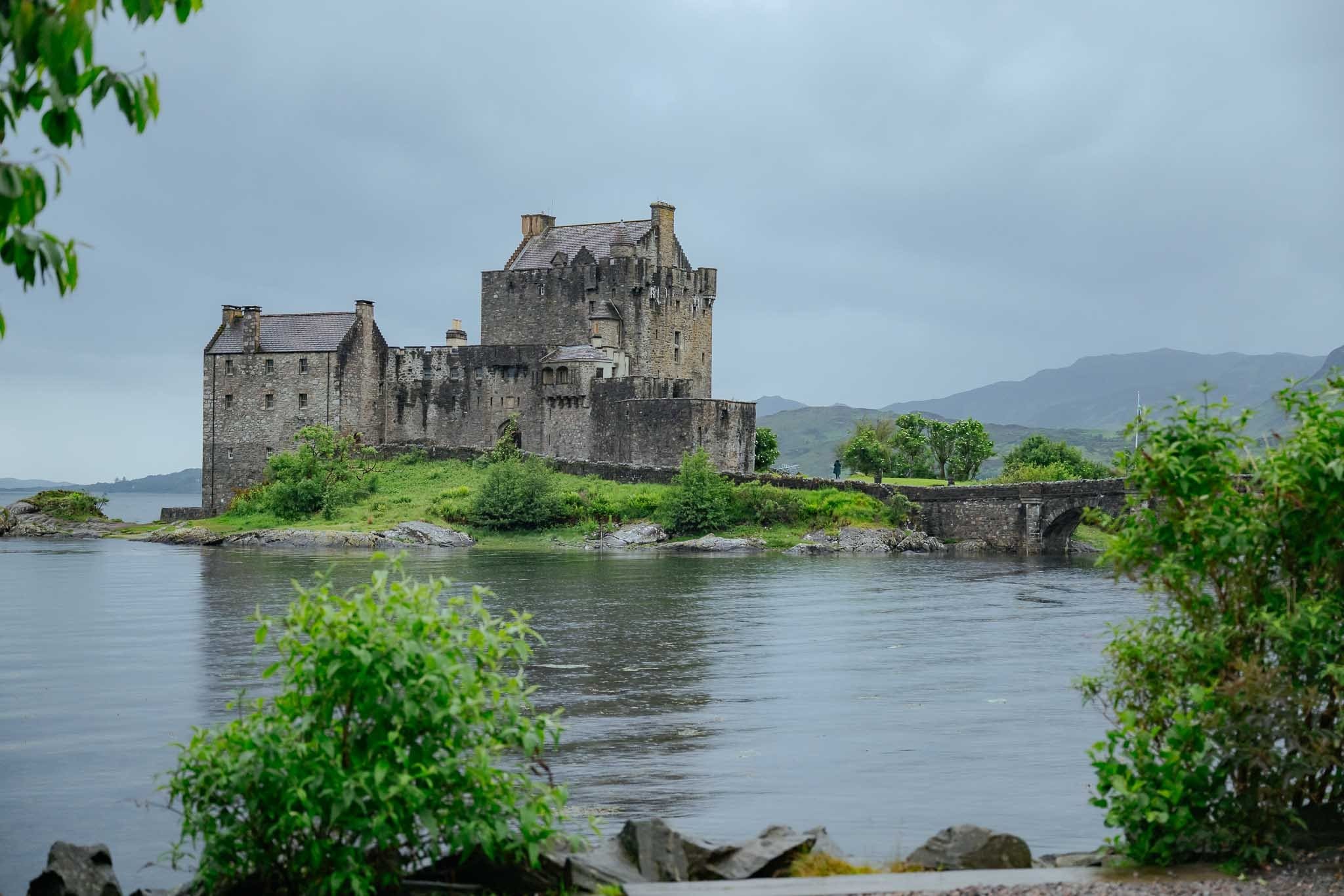 eilean donan castle in scotland on a cloudy day